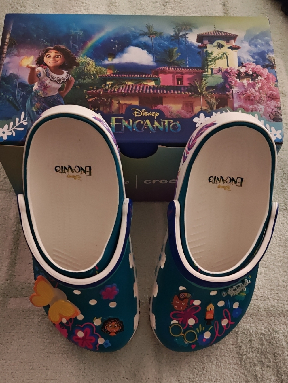 Disney Encanto Teal Kids' Slip-On Clog Sandals with Multicolor Charms